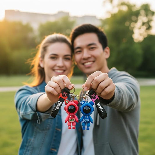 Couple Keychain Set with Wrist Strap | Matching Key Rings for Couples