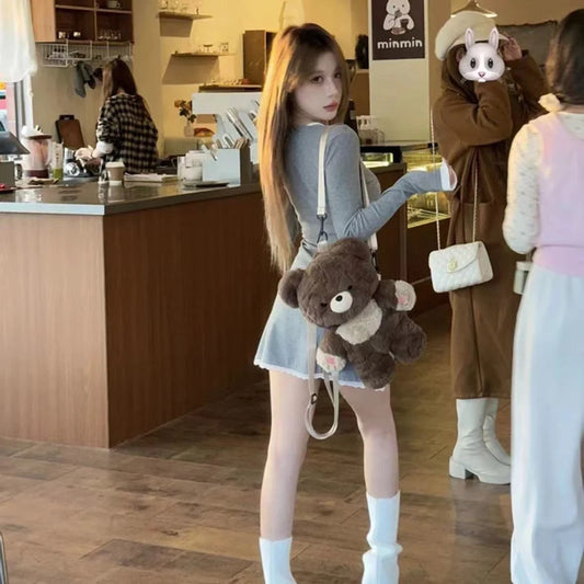 Teddy Bear Backpack – Cute Plush Soft Toy School Bag for Girls | Korean Style Bear Shoulder Bag | Aesthetic Travel Backpack