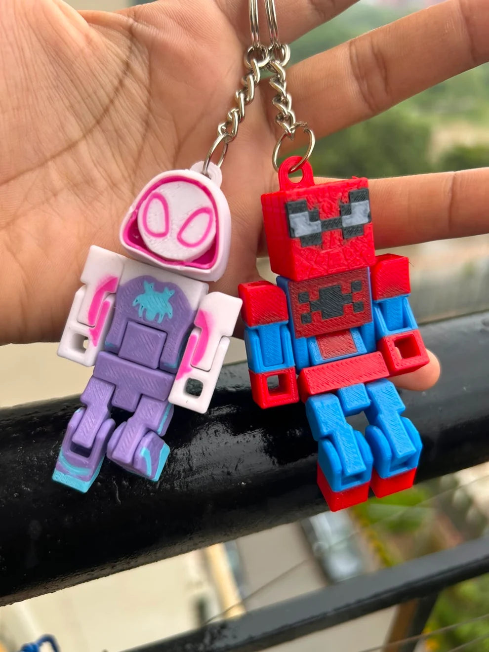 Spider-Man & Spider-Gwen Inspired Matching LEGO Style Keychain Set | 3D Printed Couple Keychains