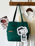 Snoopy Green Canvas Tote Bag – Large Capacity Peanuts Shopping Bag | Cute Cartoon Shoulder Bag for Girls & Wome