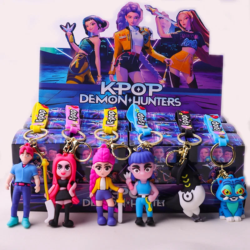 KPOP Demon Hunters Anime Character Keychain (Set of 6) – Cute Kawaii PVC Key Rings for Bags, Car Keys, Backpacks & Gifts