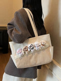 Smilebox Puppy Plush Tote Bag for Girls – Cute Korean Style Shoulder Handbag | Soft Aesthetic Cartoon Dog Shopper Bag