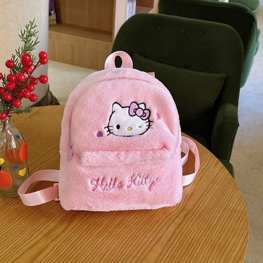 Cute Plush Mini Backpack for Girls – Hello Kitty, Kuromi & My Melody Soft Furry Kawaii Bagpack