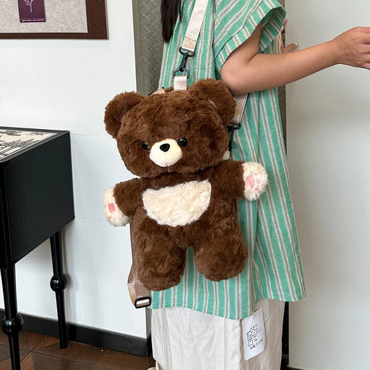 Teddy Bear Backpack – Cute Plush Soft Toy School Bag for Girls | Korean Style Bear Shoulder Bag | Aesthetic Travel Backpack