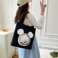 Disney Mickey Mouse Transparent Pocket Tote Bag – Kawaii Canvas Shoulder Bag for Women & Girls | Cute Korean Style Large Capacity Handbag