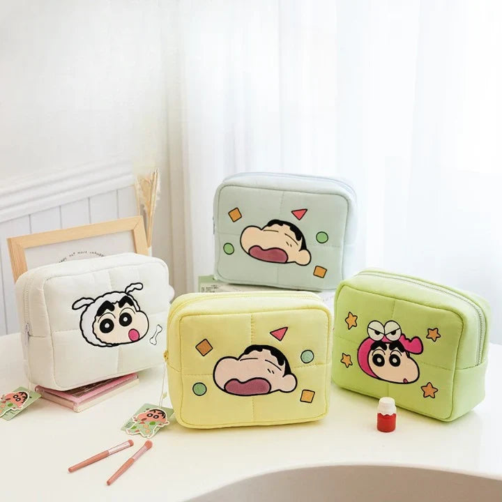 Shinchan Cartoon Cosmetic Pouch | Cute Kawaii Multipurpose Makeup & Stationery Storage Bag (Random Design)