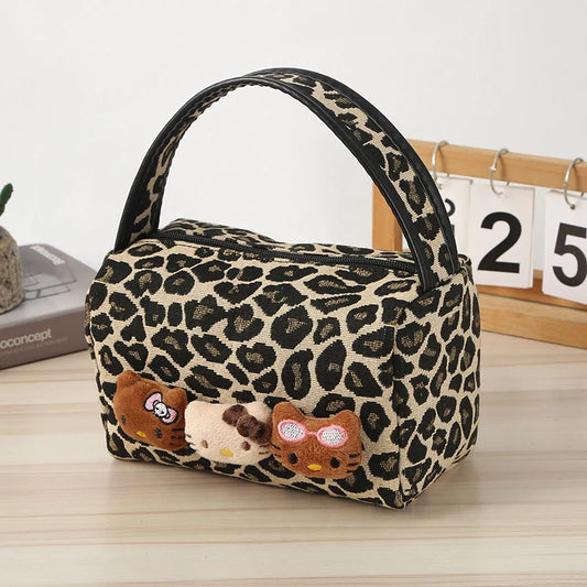 Smilebox Leopard Print Hello Kitty Shoulder Bag – Cute Plush Character Handbag for Girls, Women | Y2K Aesthetic Tote Bag