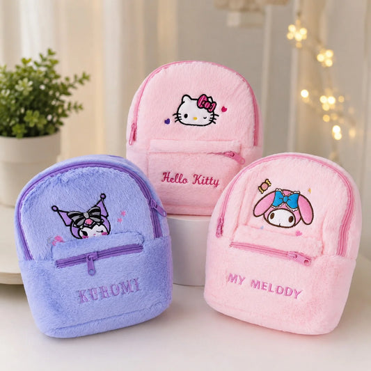 Cute Plush Mini Backpack for Girls – Hello Kitty, Kuromi & My Melody Soft Furry Kawaii Bagpack