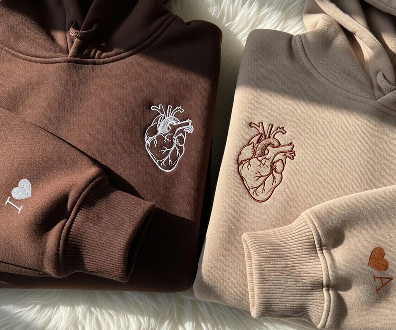 Anatomical Heart Couple – Matching Embroidered Hoodies