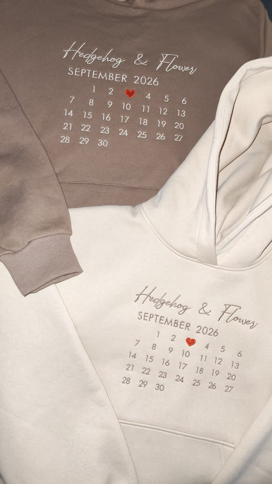 His Her Birthday Calendar Embroidered Couple Hoodies