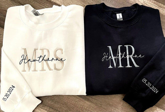 Mrs And Mr Embroidered Couple Hoodies